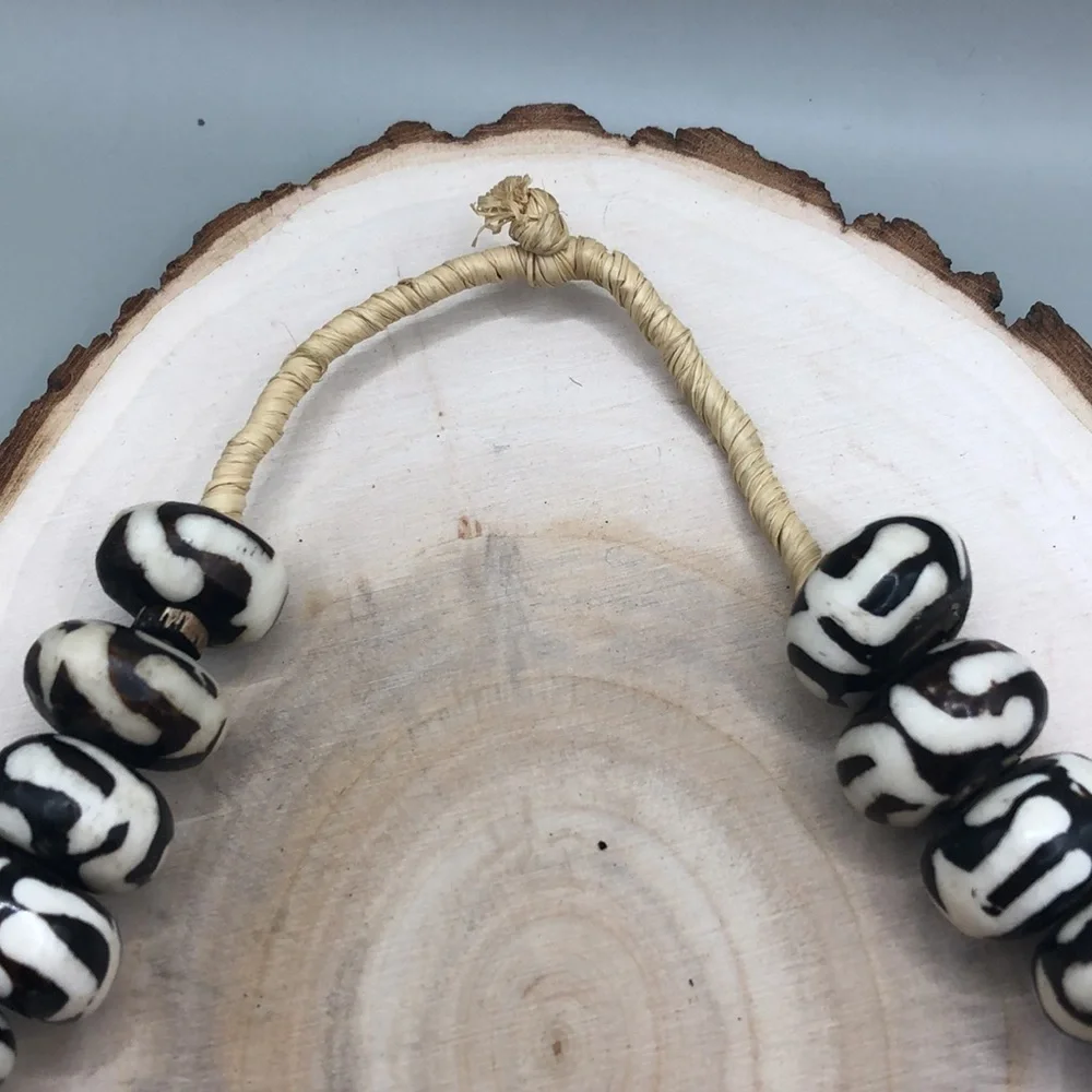 Tribal handmade batik bone statement size necklace boho.